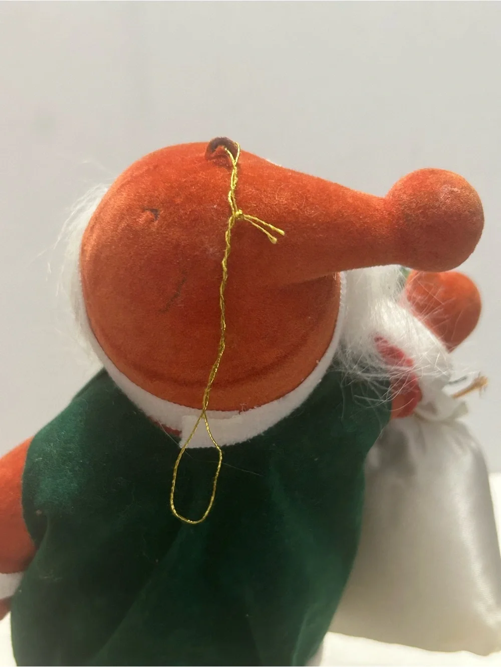 Vintage Flocked Santa Blow Mold Ornament 8”